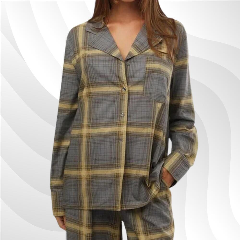 2/$50 WeWoreWhat Deep Sage Plaid Long Sleeve Pajama Top Size XS | Cozy Sleepwear